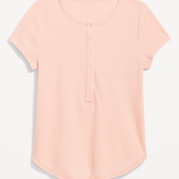 NWT OLD NAVY Short-Sleeve Waffle-Knit Henley Top  Color: Pink Bamboo - Picture 1 of 9